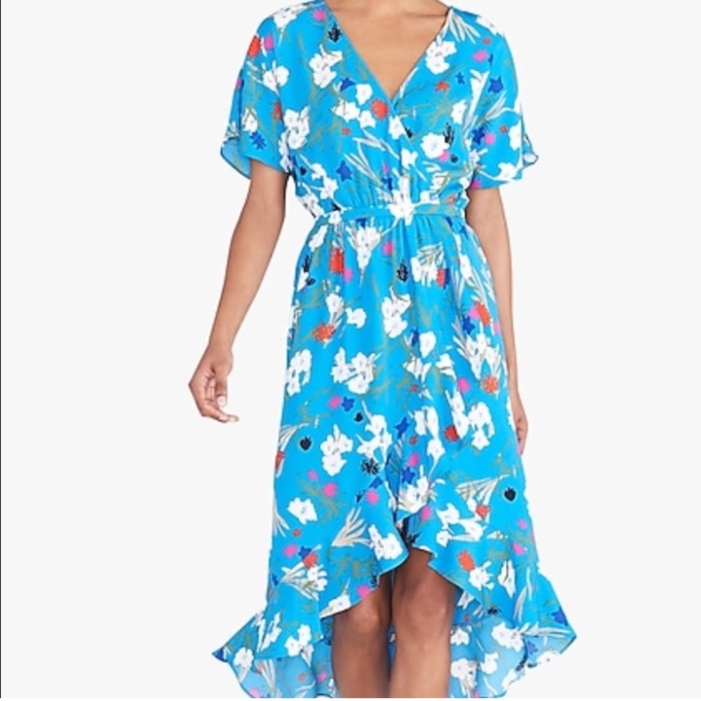 J.‎ Crew Mercantile Blue Floral Faux Wrap High Low Dress Size Small Vacation